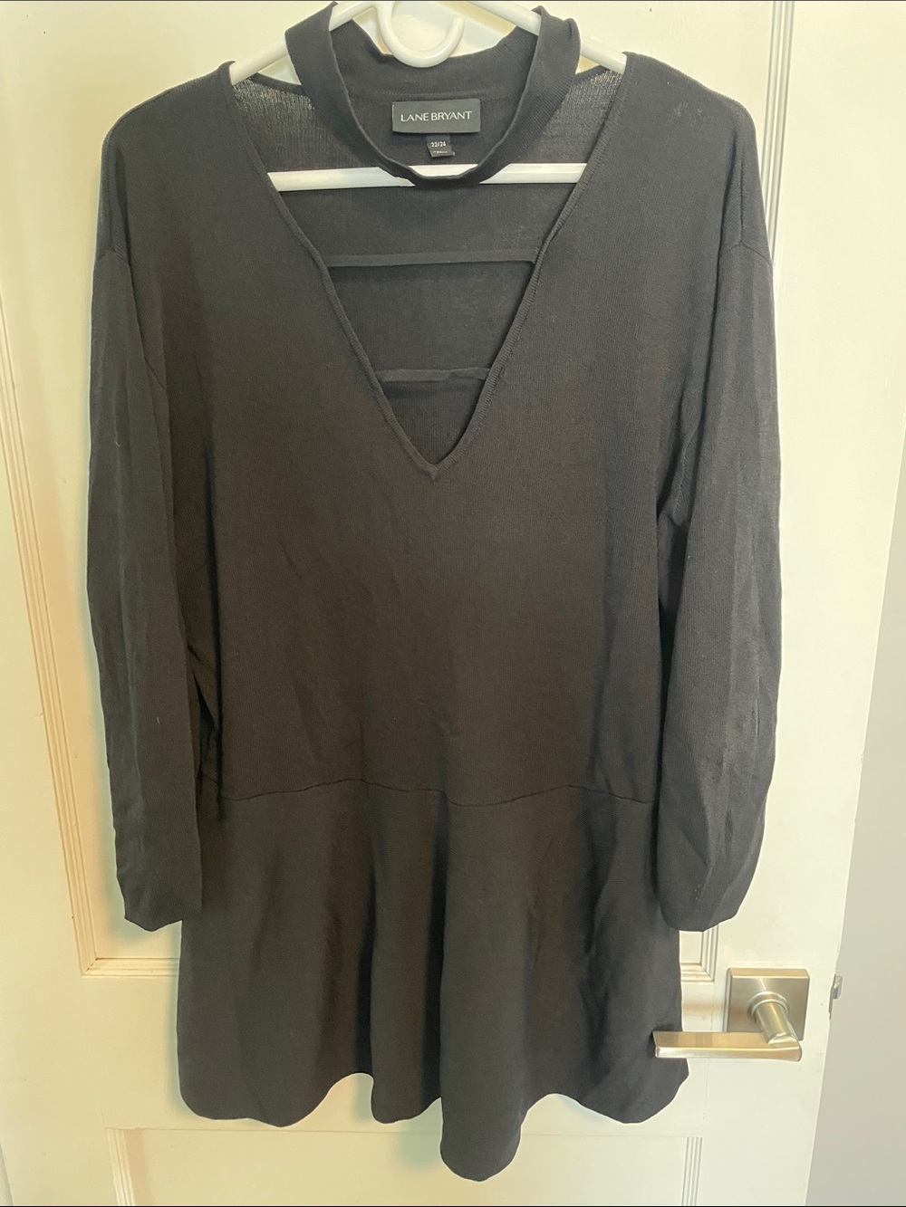 Lane Bryant Black V-Neck Peplum Top with Choker Detail